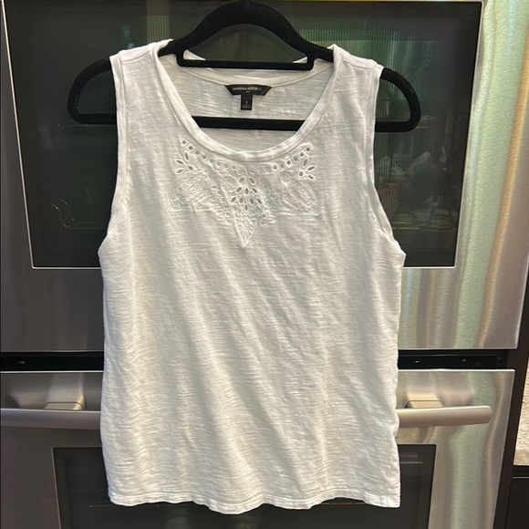 Crown & Ivy Cream Tank Top with‎ Embellished Neckline - Picture 1 of 4